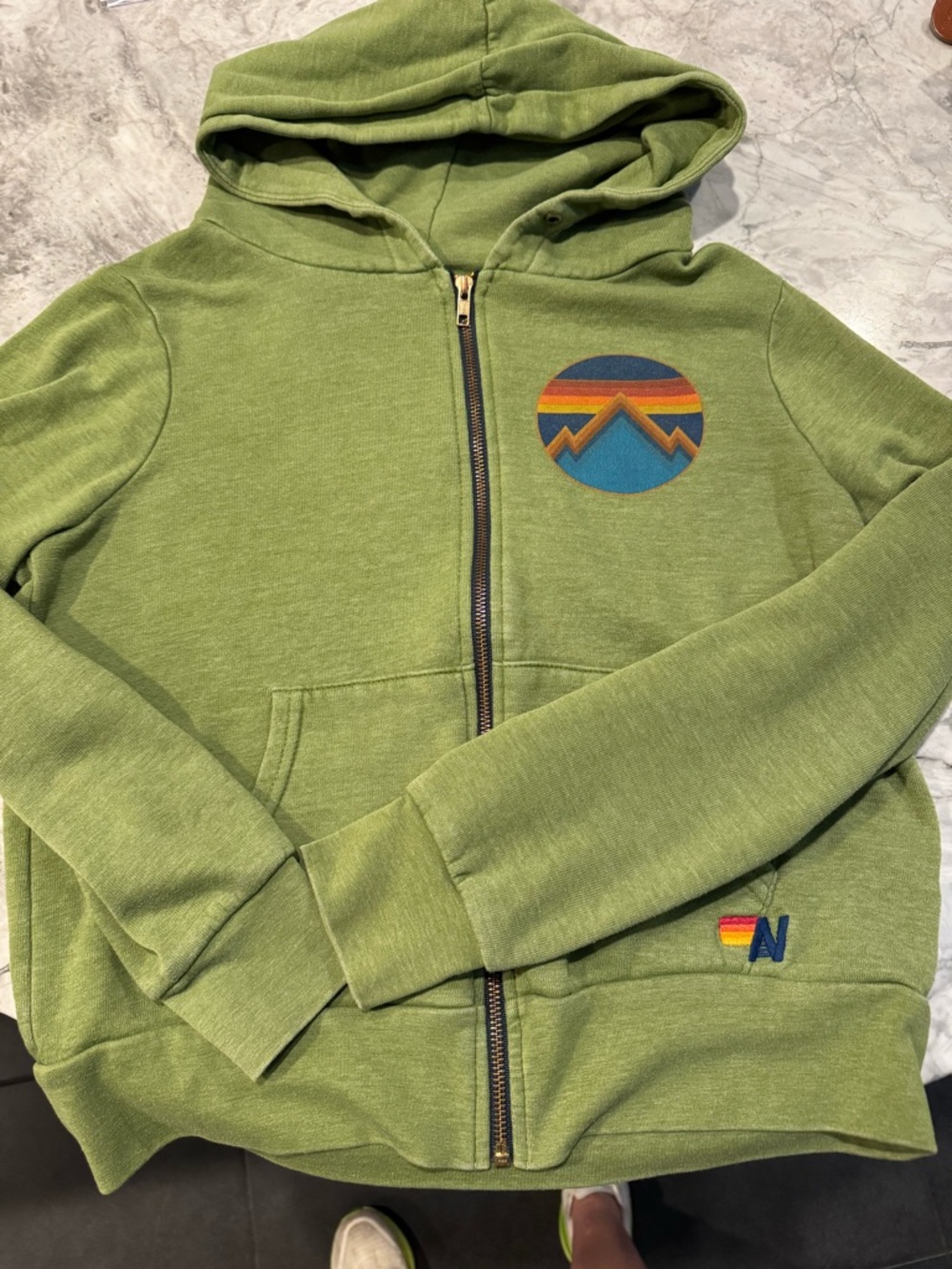 Women's XS Aviator Nation ALL SEASONS CIRCLE ZIP HOODIE jungle green